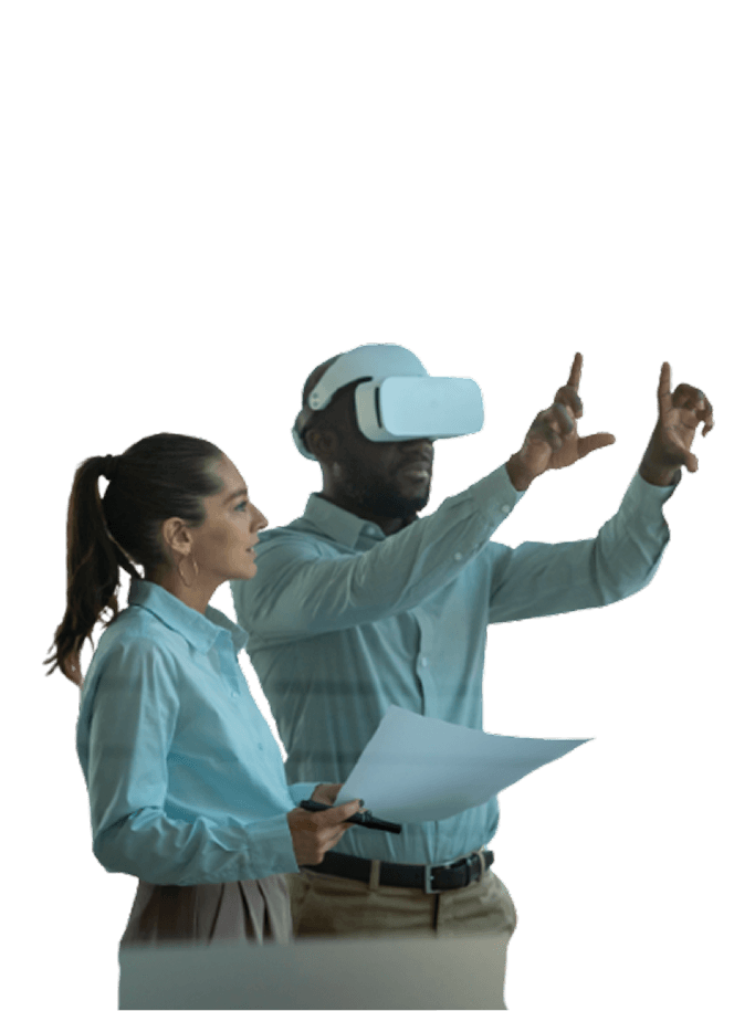 Business professionals using VR technology