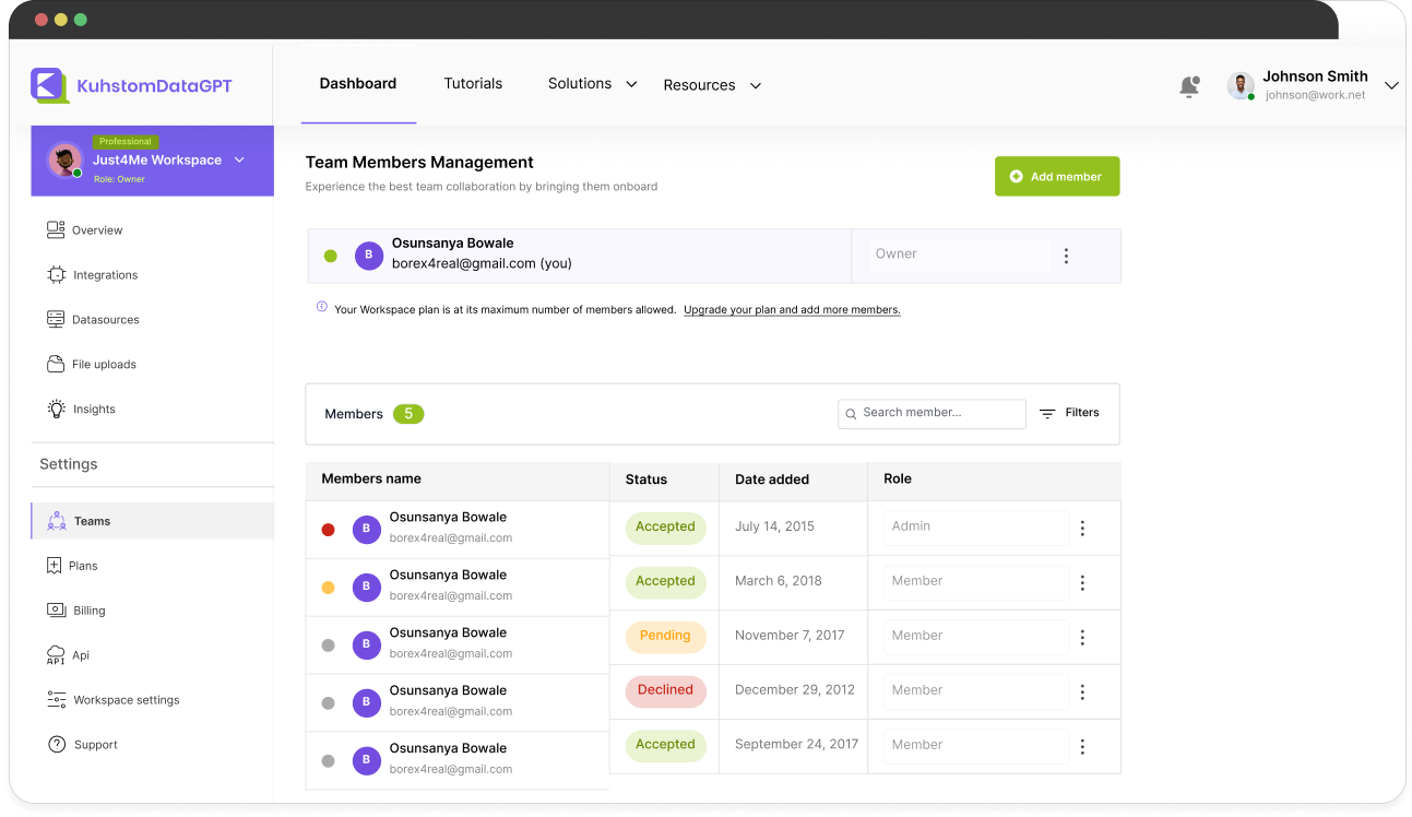 Team Collaboration Interface